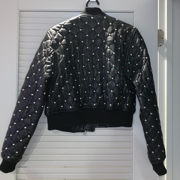 Quilted Studded Leather Bomber - Picture 6 of 8